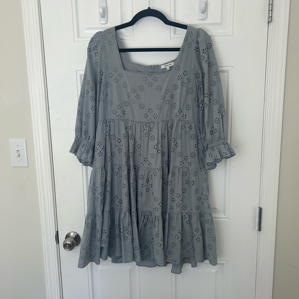 Madewell Gray Floral Eyelet Dress size 8